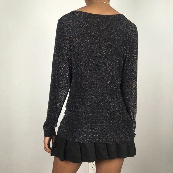 Michael Kors Sparkly Long Sleeve Cowl Back Black Blouse Top Metallic Size Medium - Picture 16 of 16